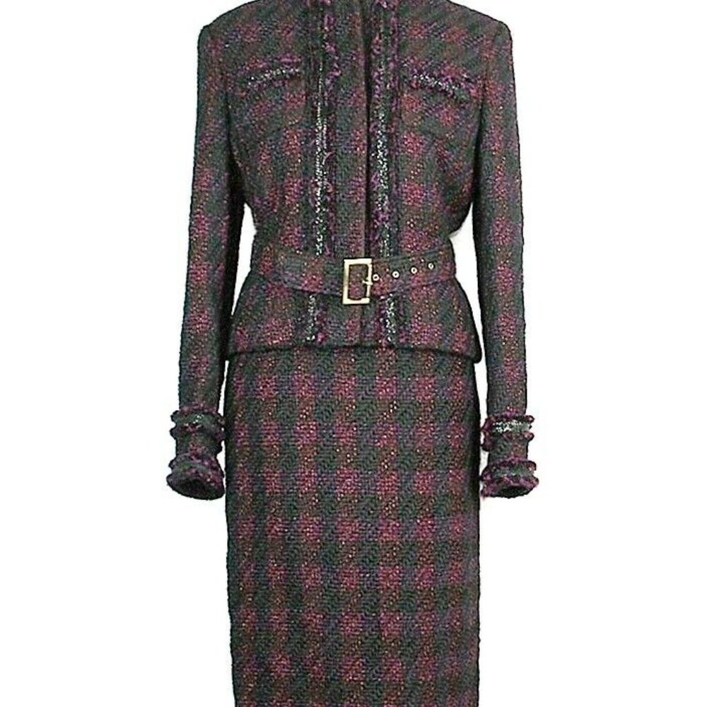 LES COPAINS GORGEOUS BLACK / PURPLE SUIT 90% WOOL SIZE 44 NEW MADE IN ITALY 122